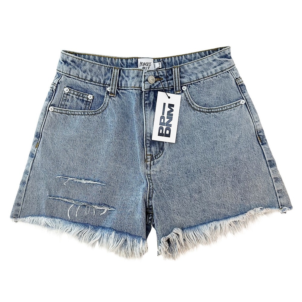 NWT • PRINCESS POLLY On Tour Denim Mom Jean Shorts • 6‎ • light blue wash
